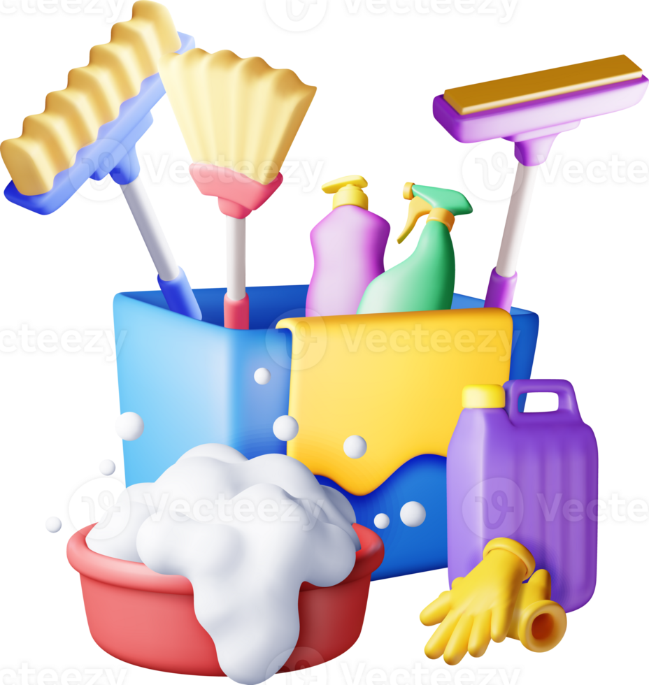 3D set of home cleaning tools png