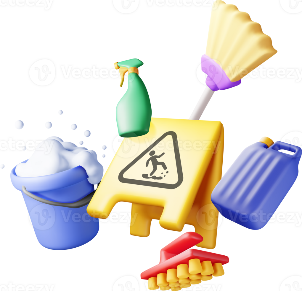 3D set of home cleaning tools png