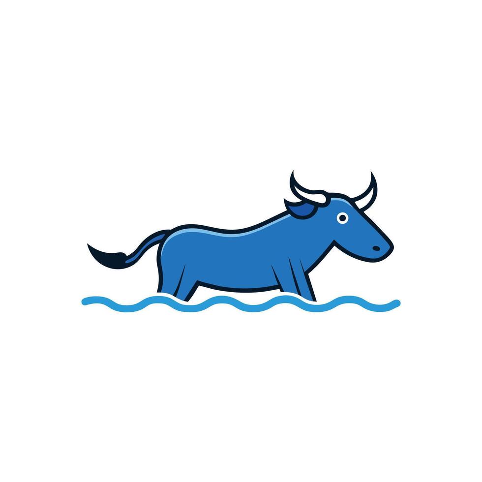 Blue Wildebeest buffalo swims icon illustration vector