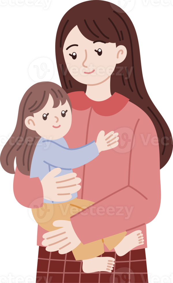 mujer abrazando niños dibujos animados ilustración png