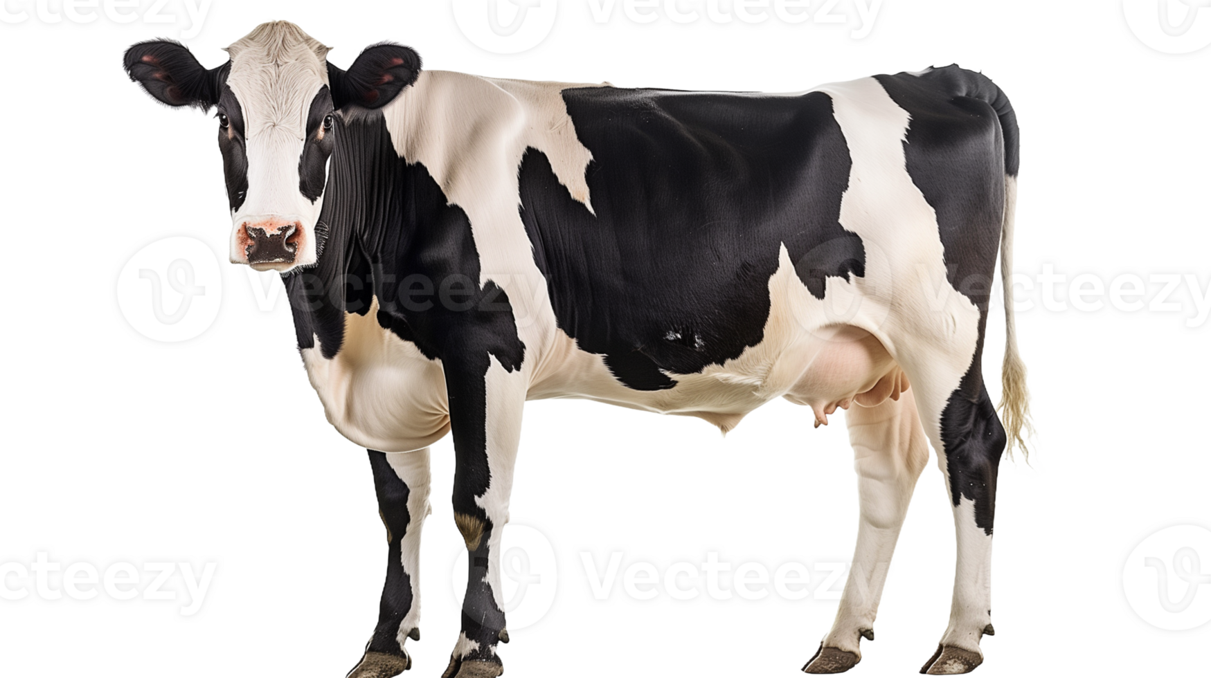 A black and white dairy cow standing with an udder visible png