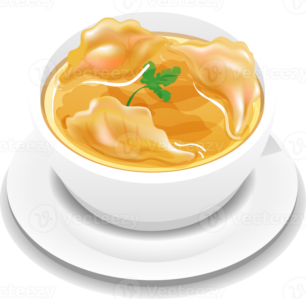 Hand drawn dim sum element graphic art, Wonton Soup, Dumpling soup. png