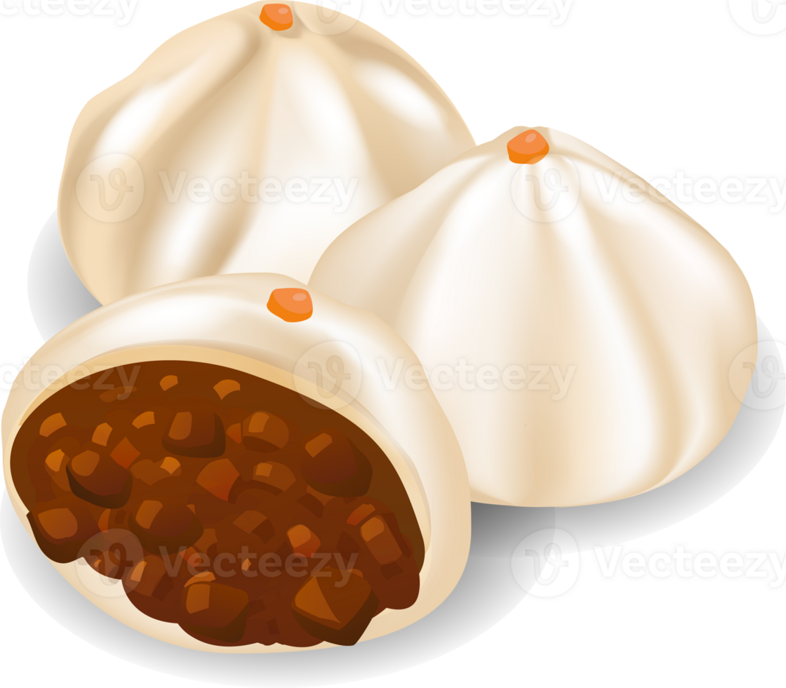 Hand drawn dim sum element graphic art, Cha siu bao, baozi, streamed buns. png