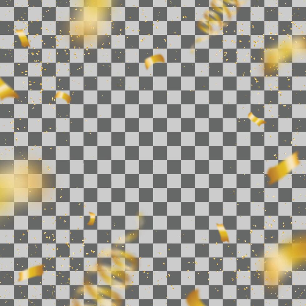 Celebration background with confetti and gold ribbons overlay vector
