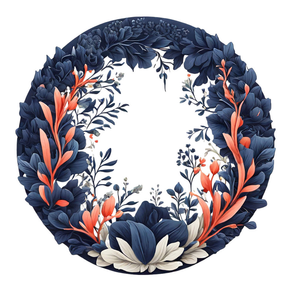 Decorative floral flower round frame design Wedding invitation template in rustic style png
