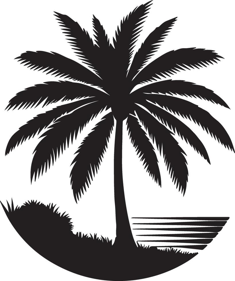 a palm tree is in a circle with a palm tree in the background. coconut tree icon art illustration vector