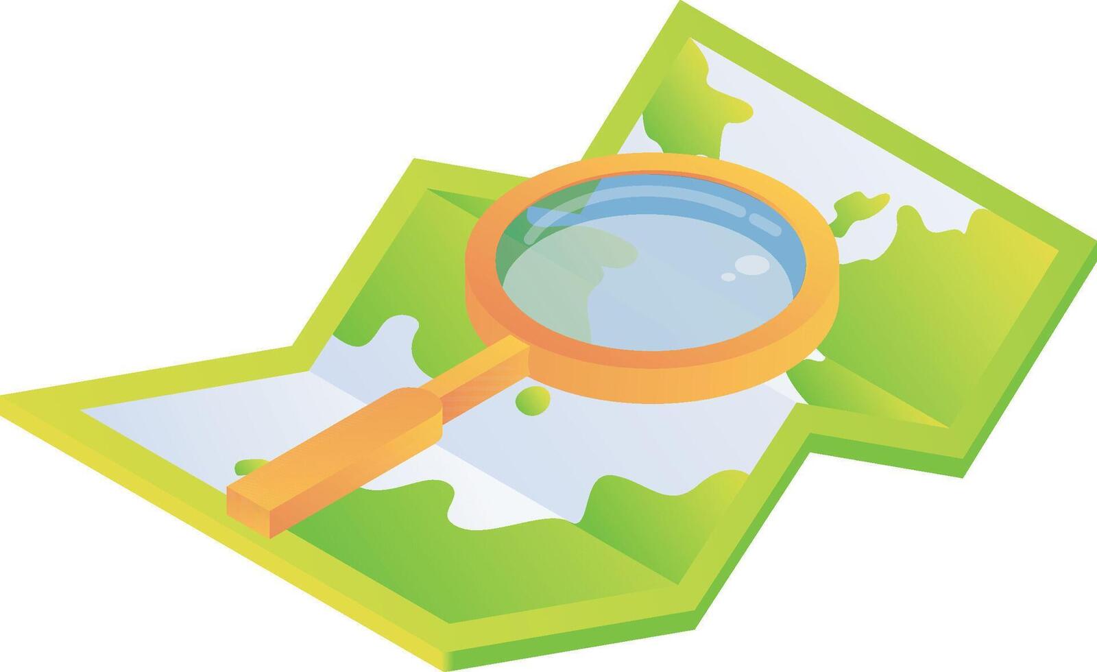 Paper map traveling with magnifying glass vector