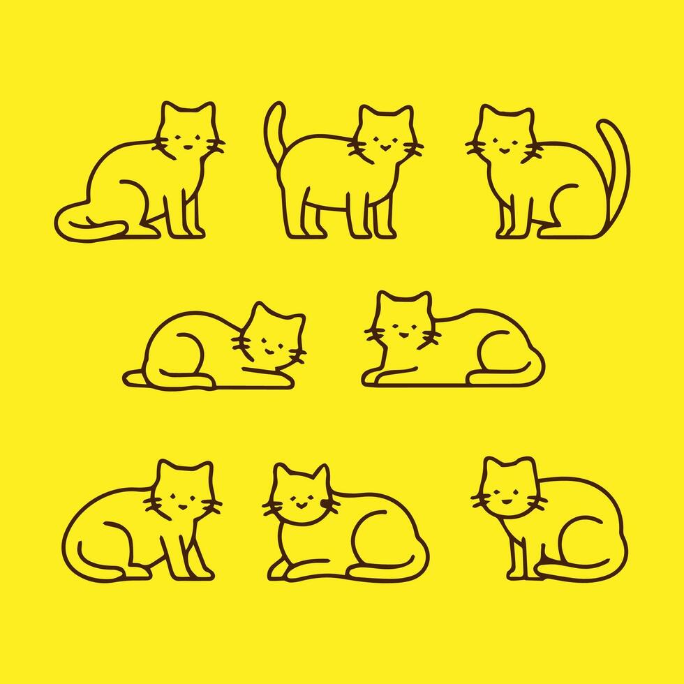 Set of cute cat icons in line art style. illustration vector