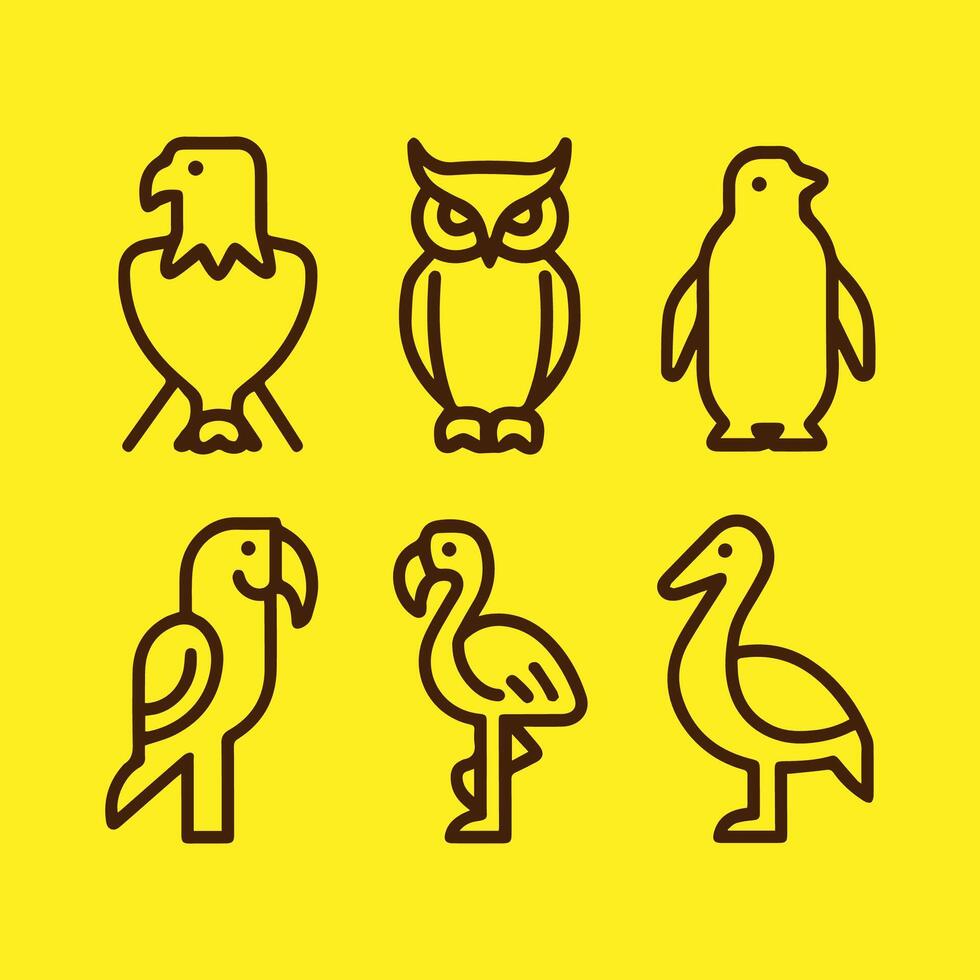 Flamingo, owl, penguin, parrot line icon set.illustration vector