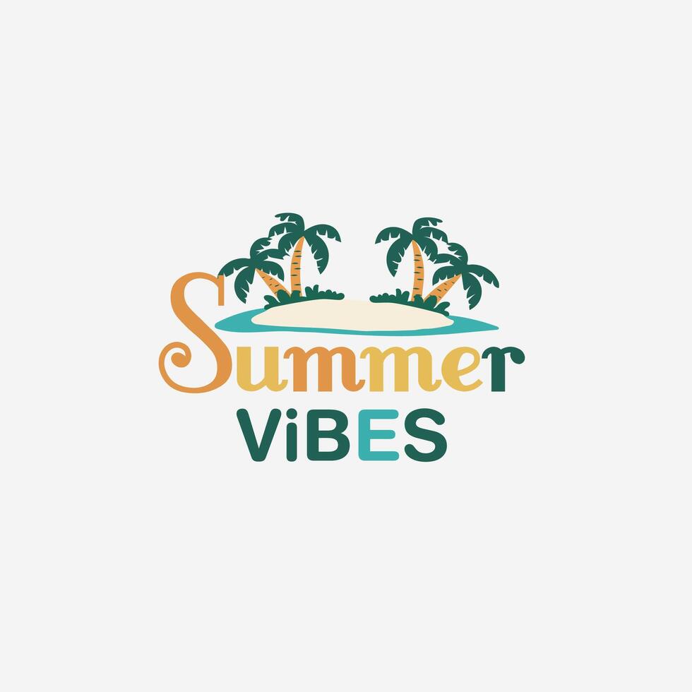 Summer vibes logo template. illustration with lettering and palm trees vector