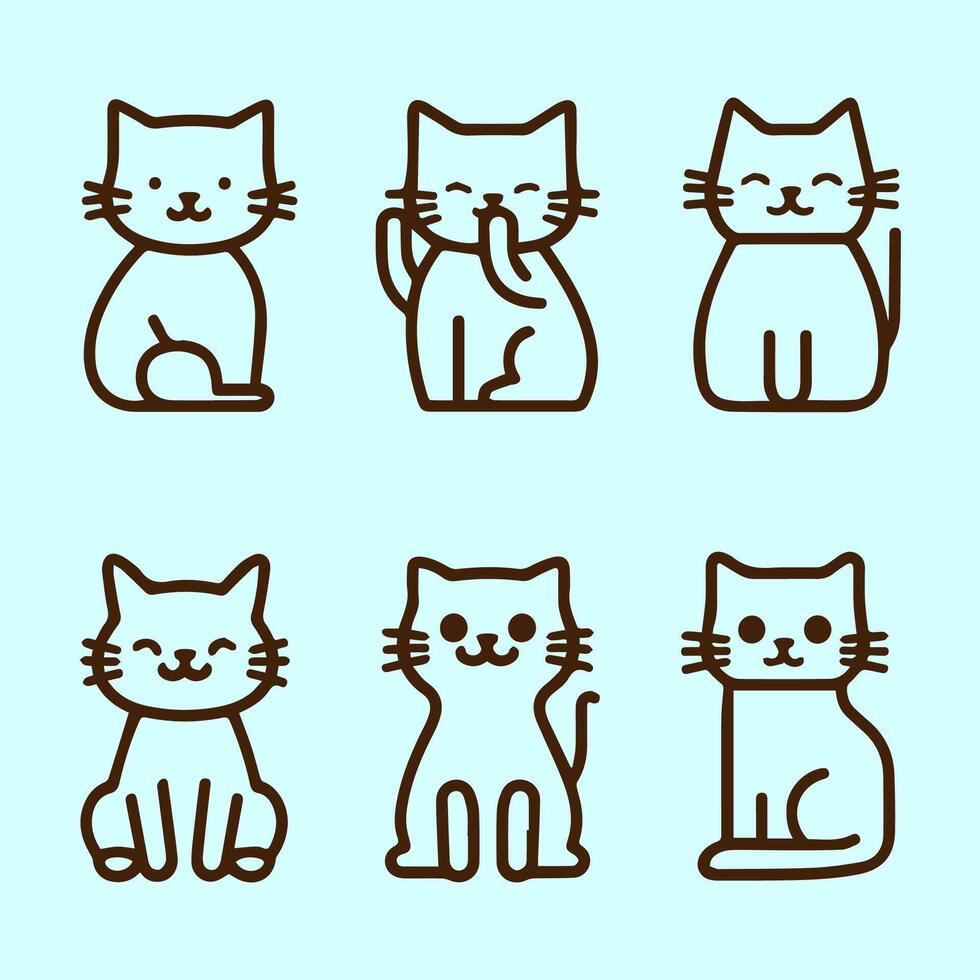Set of cute cat icons in line art style. illustration vector