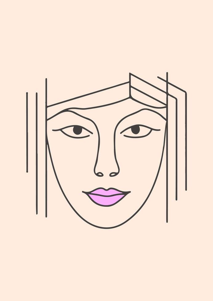 Face of a beautiful woman. illustration in a linear style vector