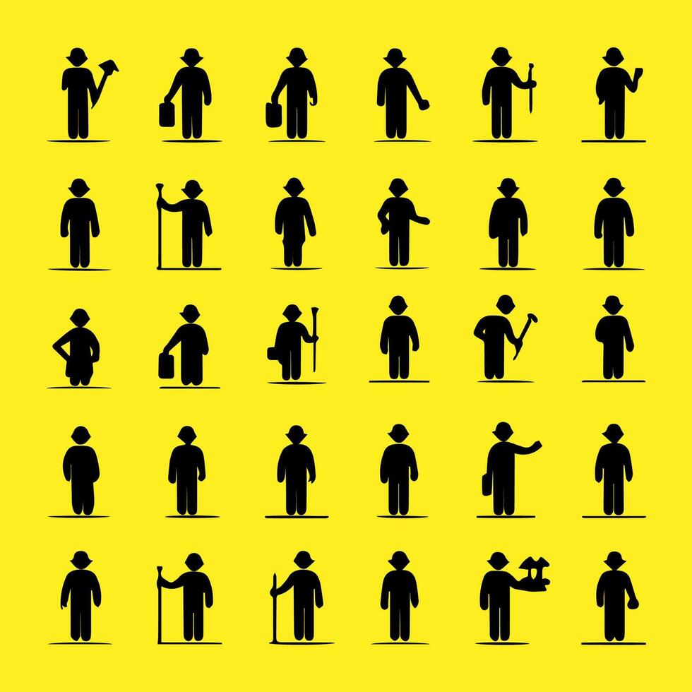 Set of silhouettes of people on a yellow background. illustration vector