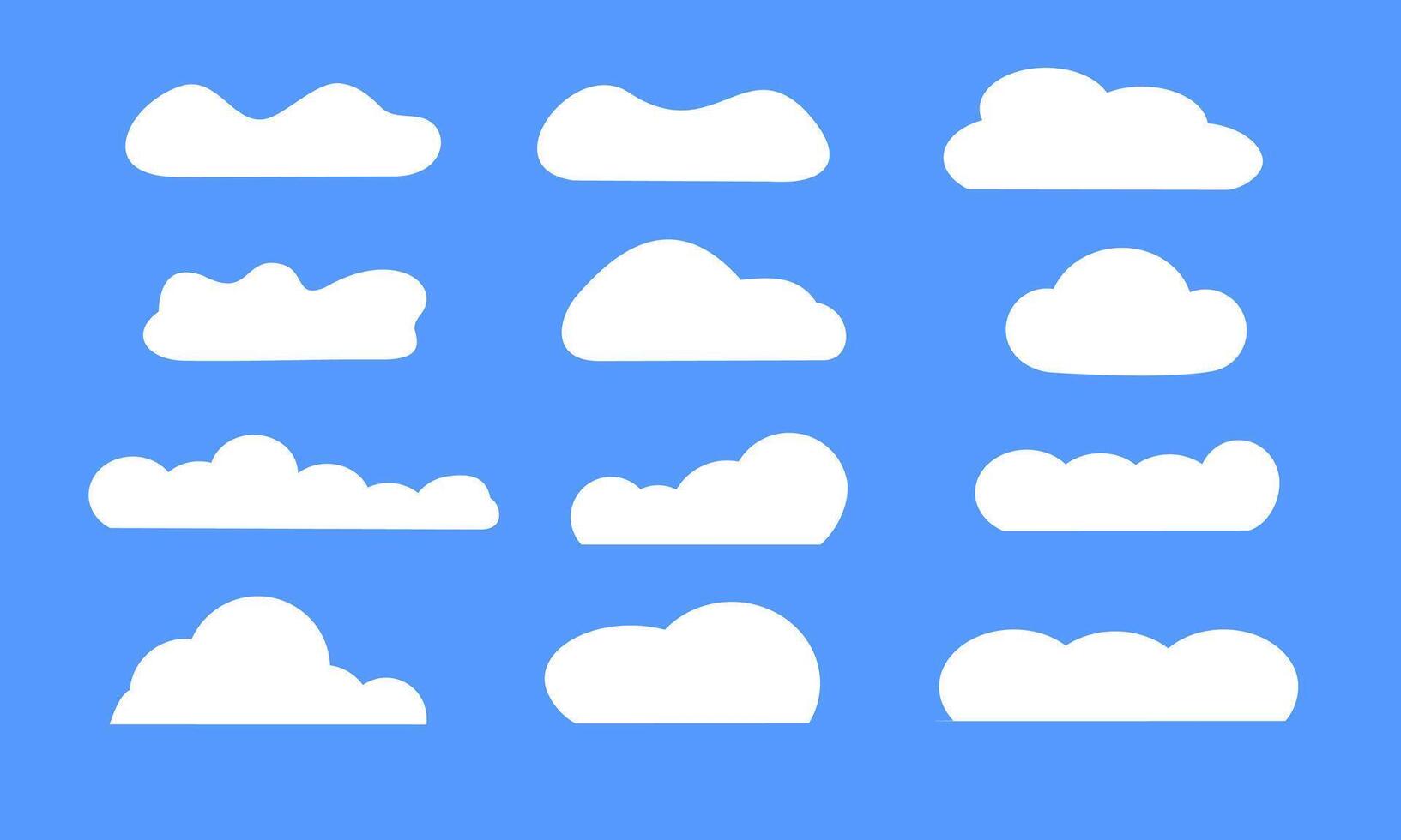 Simple and flat collection of clouds isolated on blue background. White cloud element icon vector
