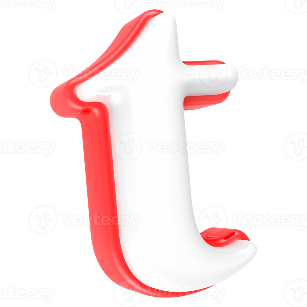 Red Alphabet with White 3D Rendering Letter t png