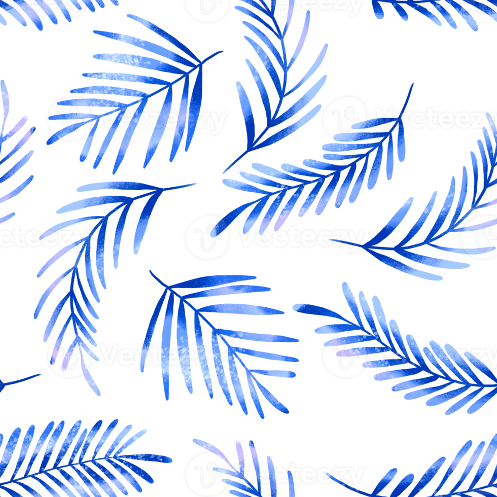 Botanical pattern with blue branches. Hand drawn seamless pattern on isolated background png