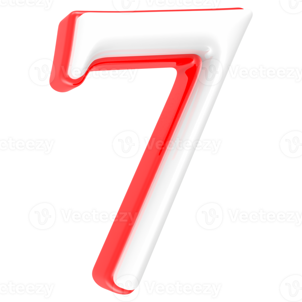 Red Number with White 3D Rendering Number 7 png