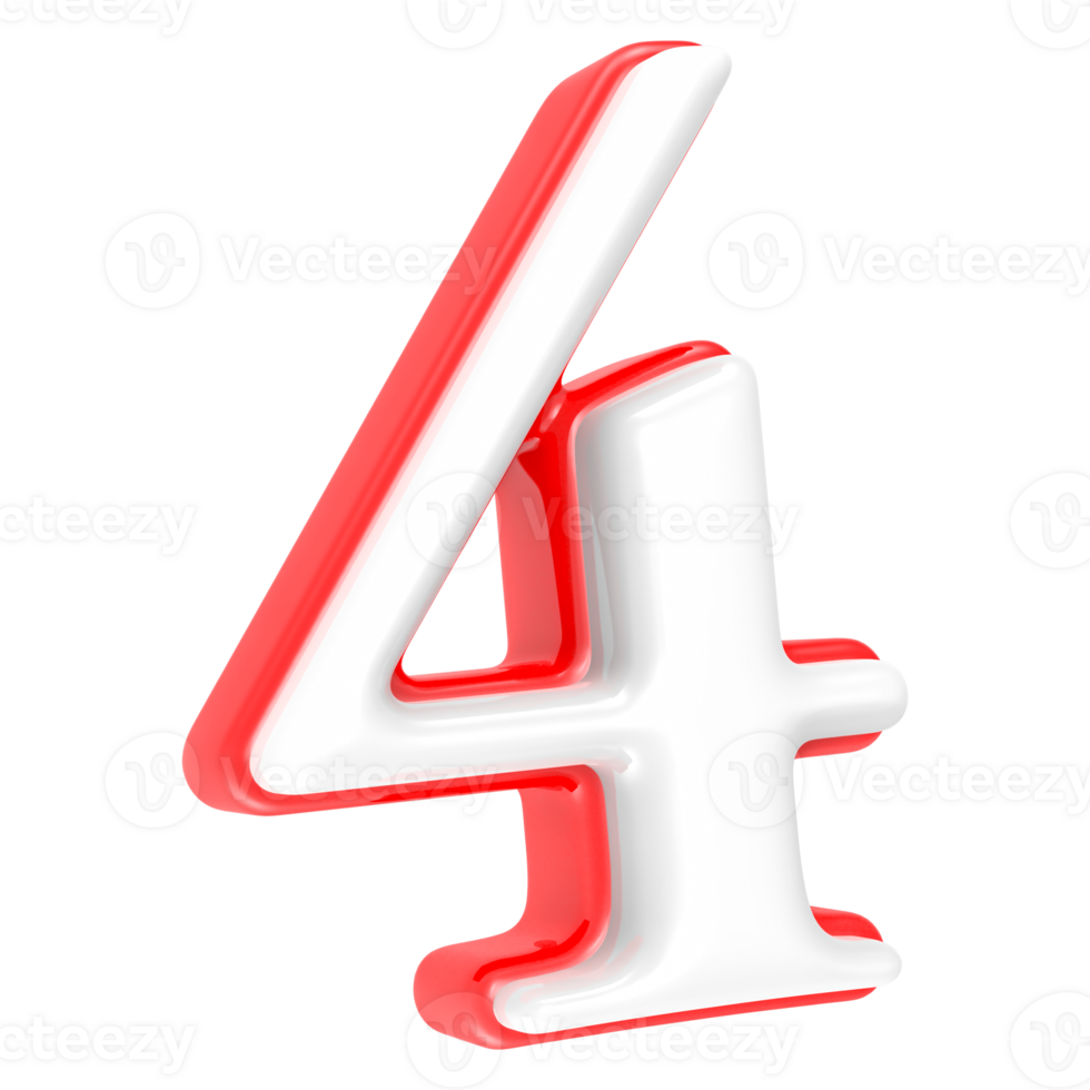 Red Number with White 3D Rendering Number 4 png
