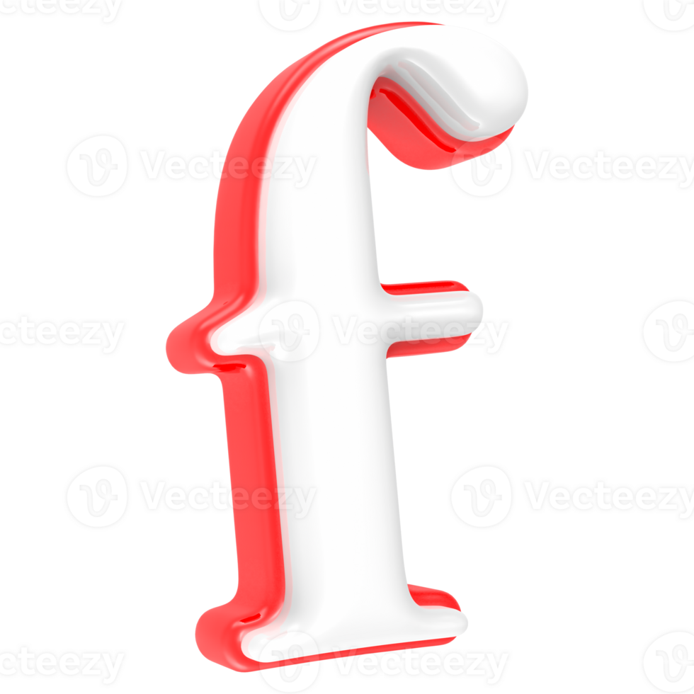 Red Alphabet with White 3D Rendering Letter f png