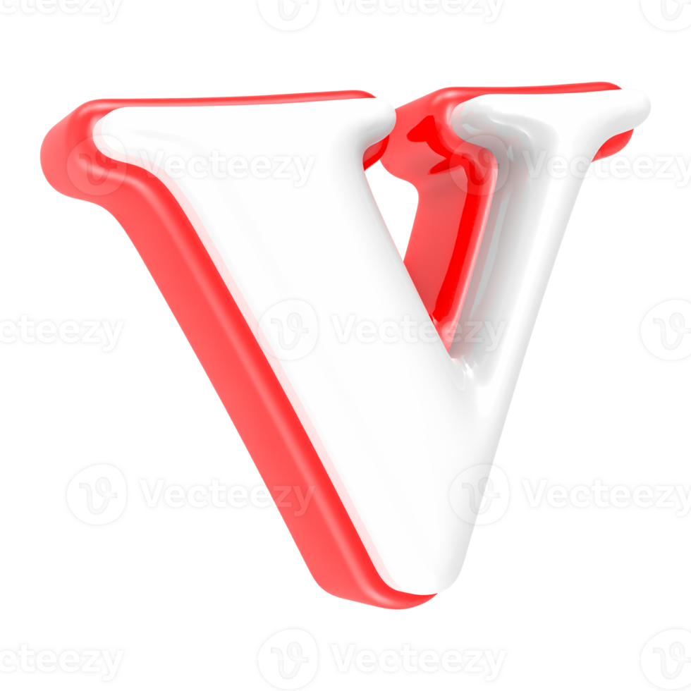 Red Alphabet with White 3D Rendering Letter v png