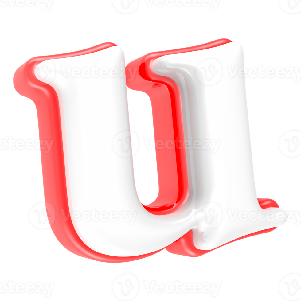 Red Alphabet with White 3D Rendering Letter u png