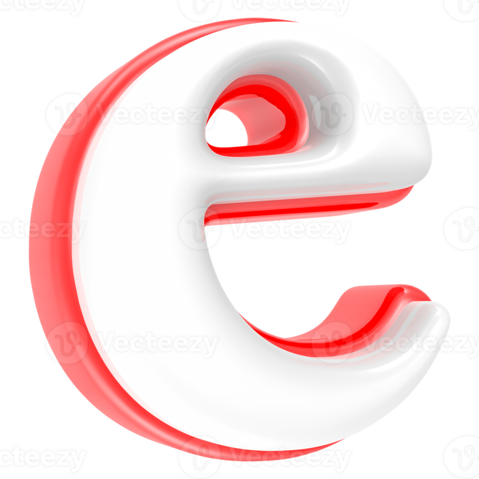 Red Alphabet with White 3D Rendering Letter e png