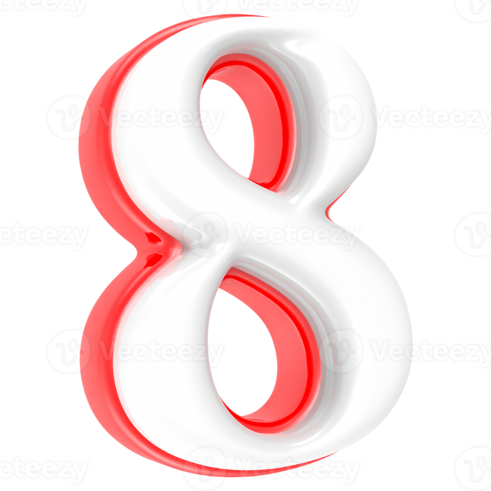 Red Number with White 3D Rendering Number 8 png