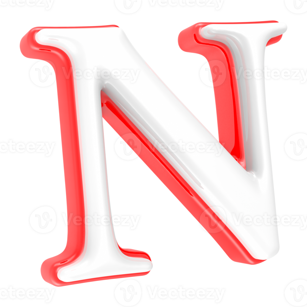 Red Alphabet with White 3D Letter N png