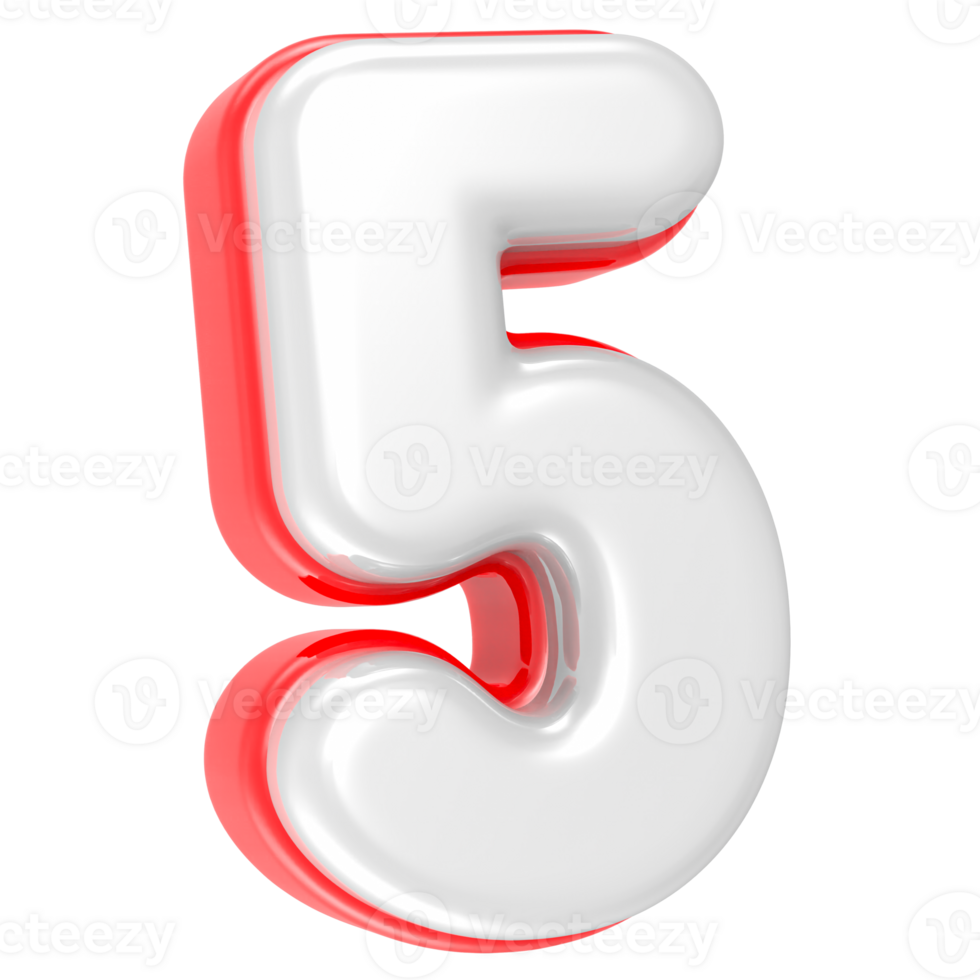 3d rendering Number 5 isolated png