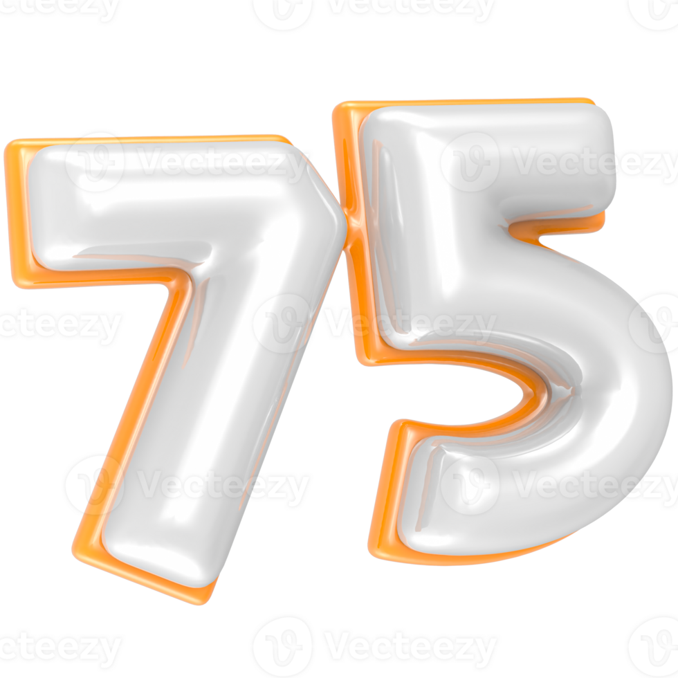 75 Number 3D Render png