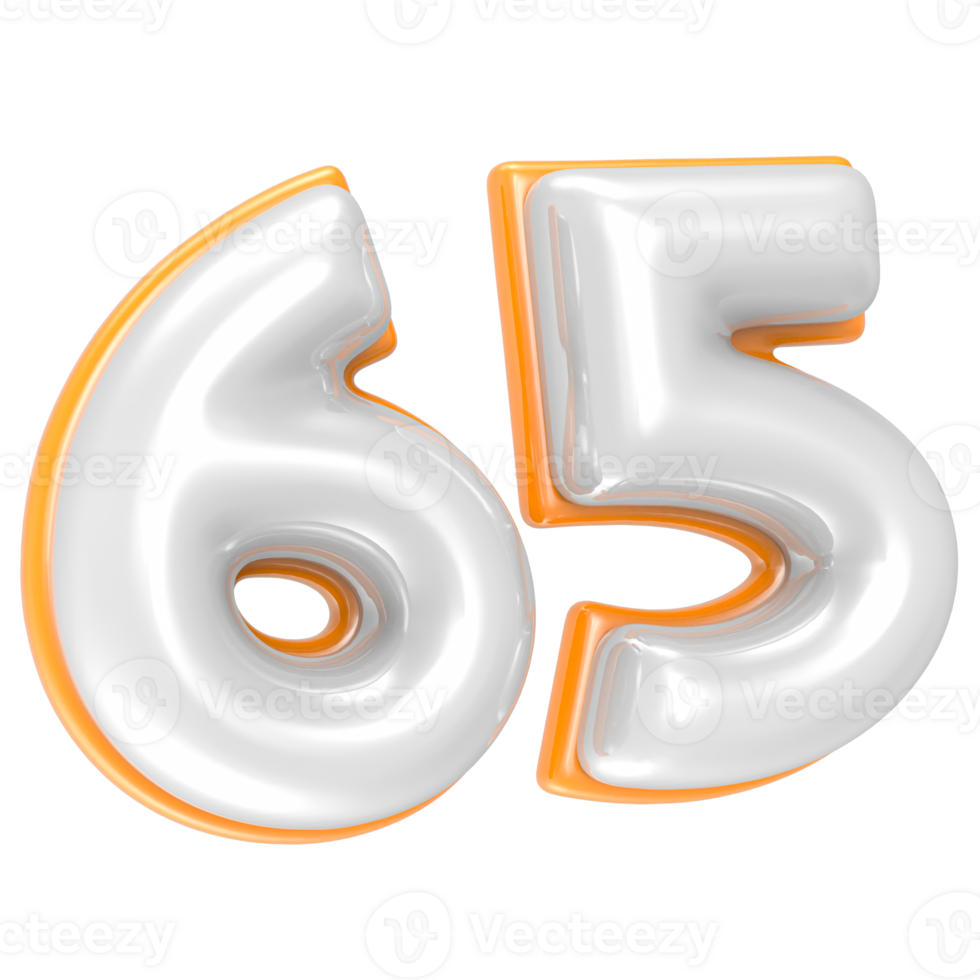 65 Number 3D Render png