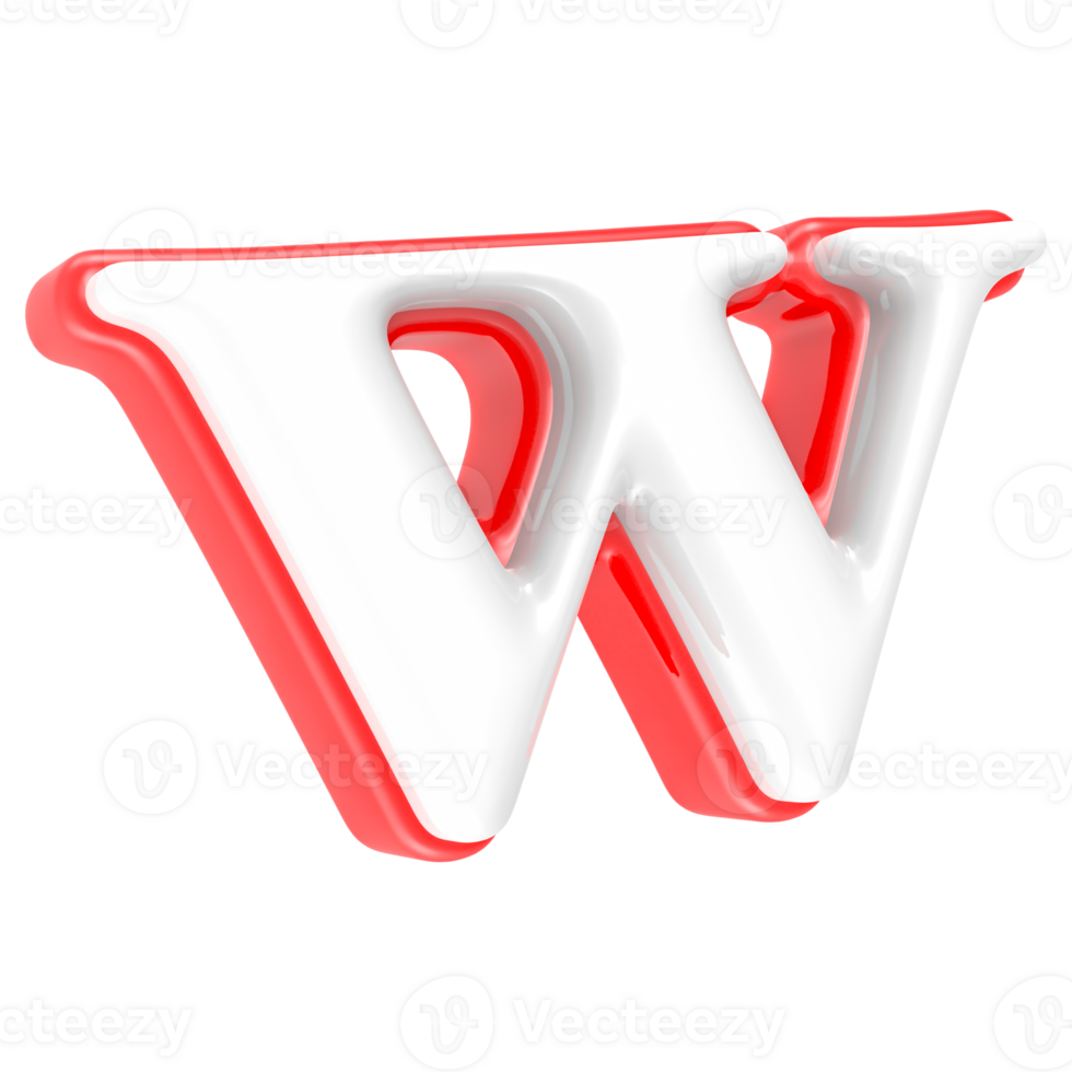 Red Alphabet with White 3D Rendering Letter w png