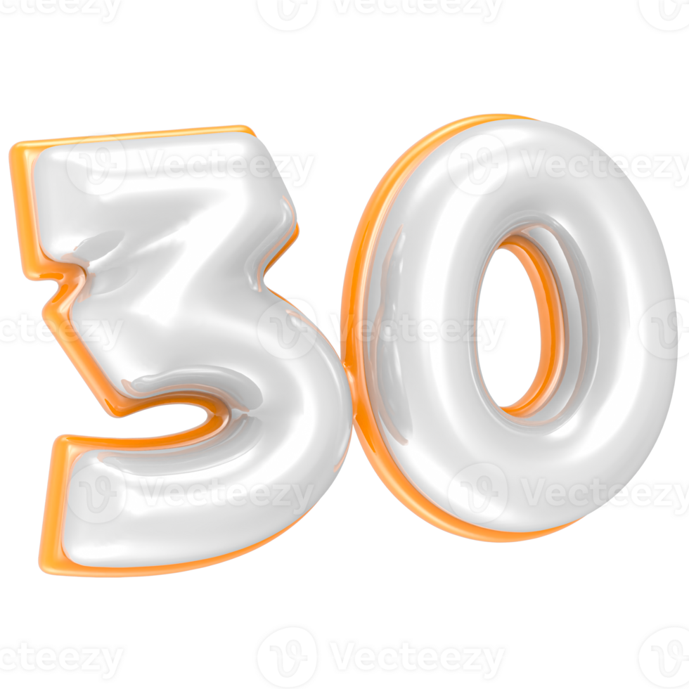 30 Number 3D Render png