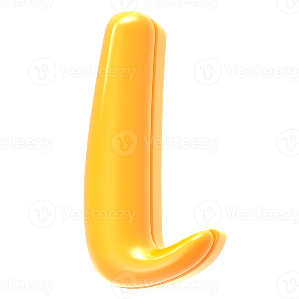 L Font Yellow 3D Render png