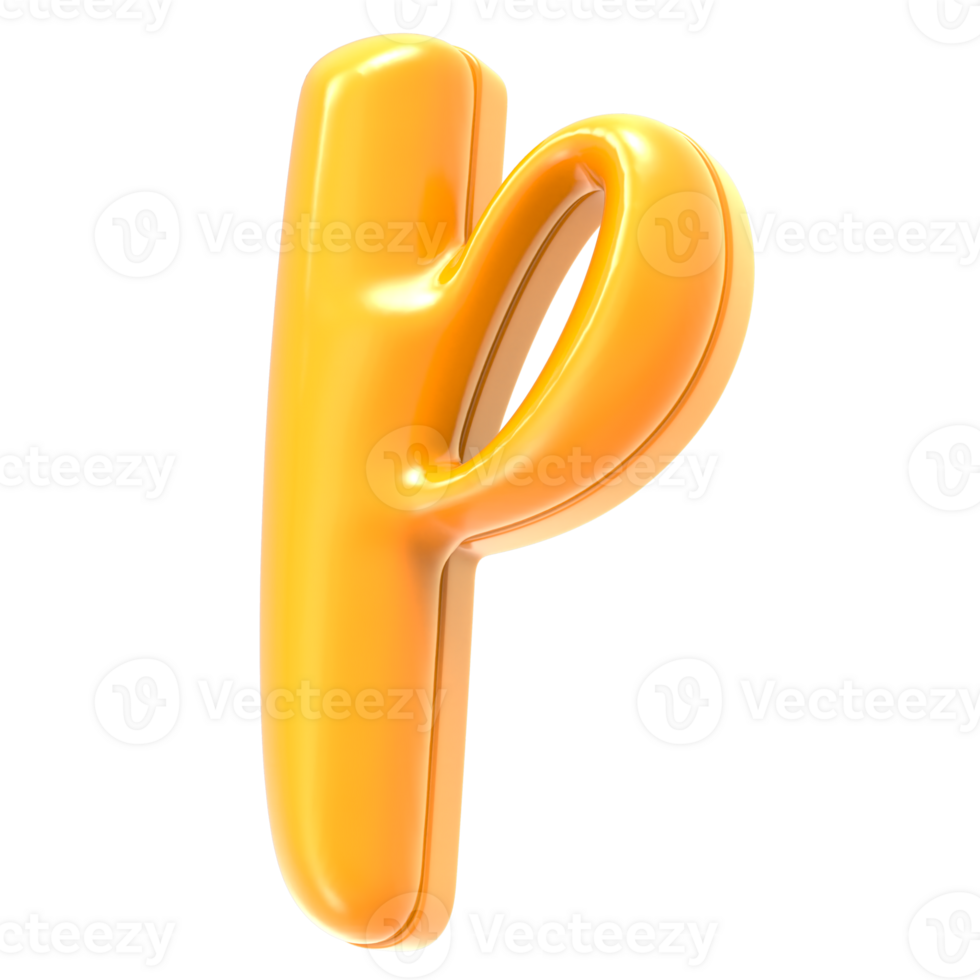 p Font Yellow 3D Rendering png