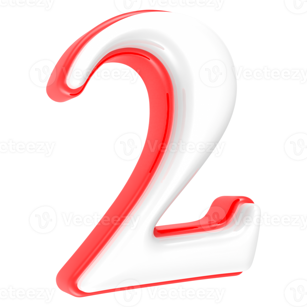 Red Number with White 3D Rendering Number 2 png