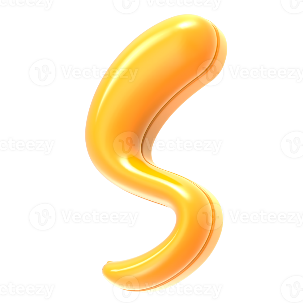 S Font Yellow 3D Render png