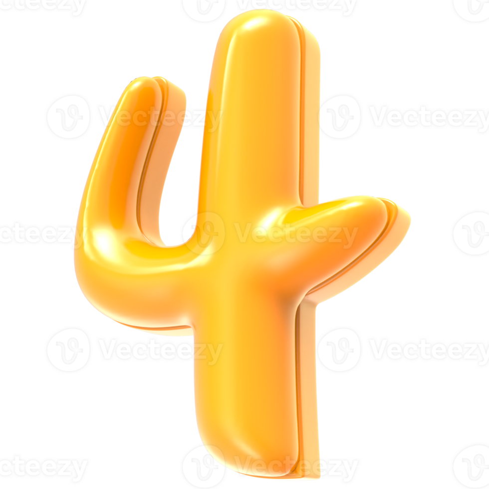 4 Number Yellow 3D Render png