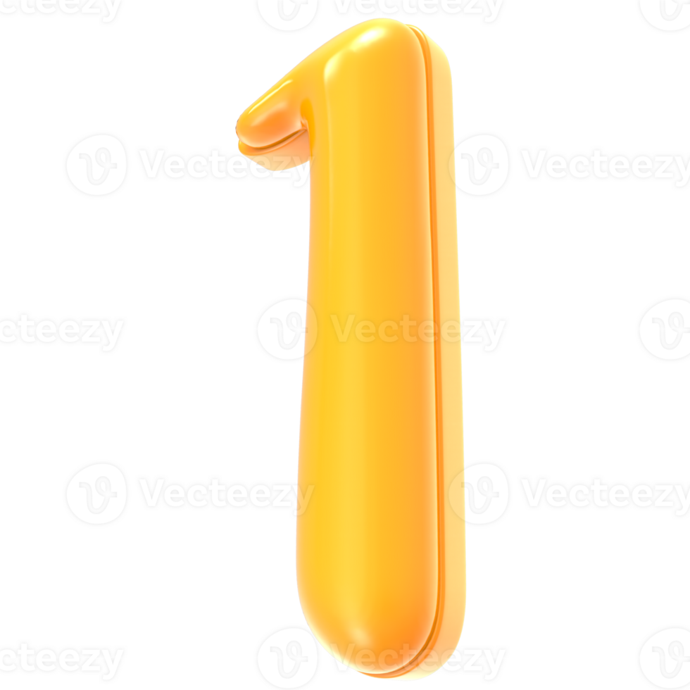 1 Number Yellow 3D Render png