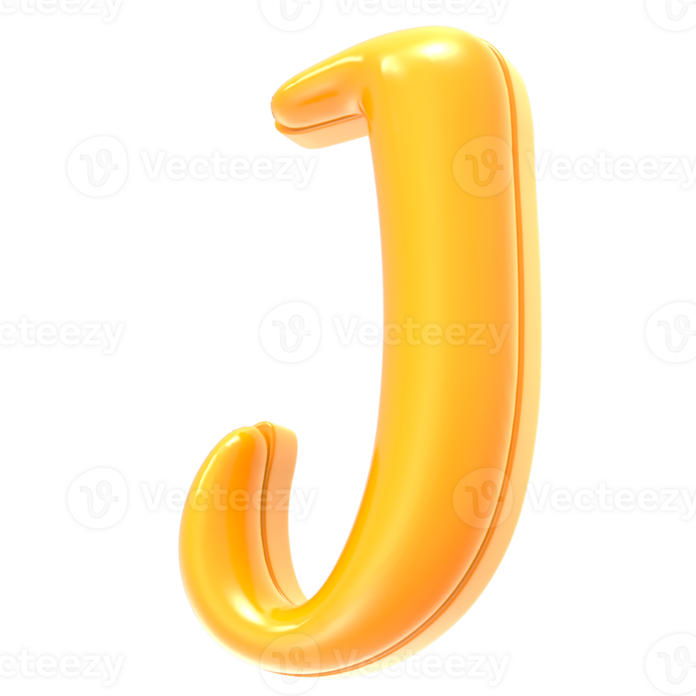 j Font Yellow 3D Rendering png