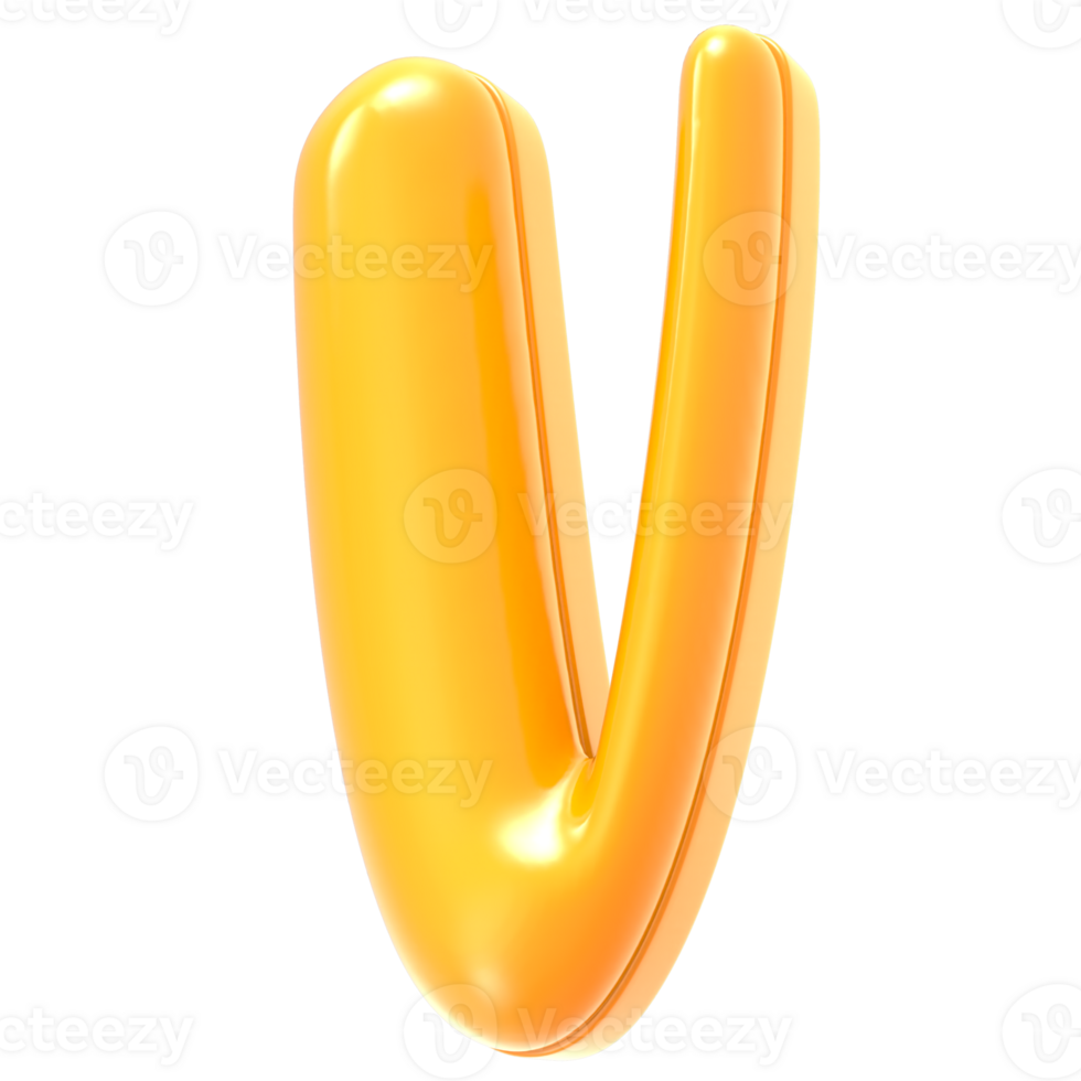 V Font Yellow 3D Render png