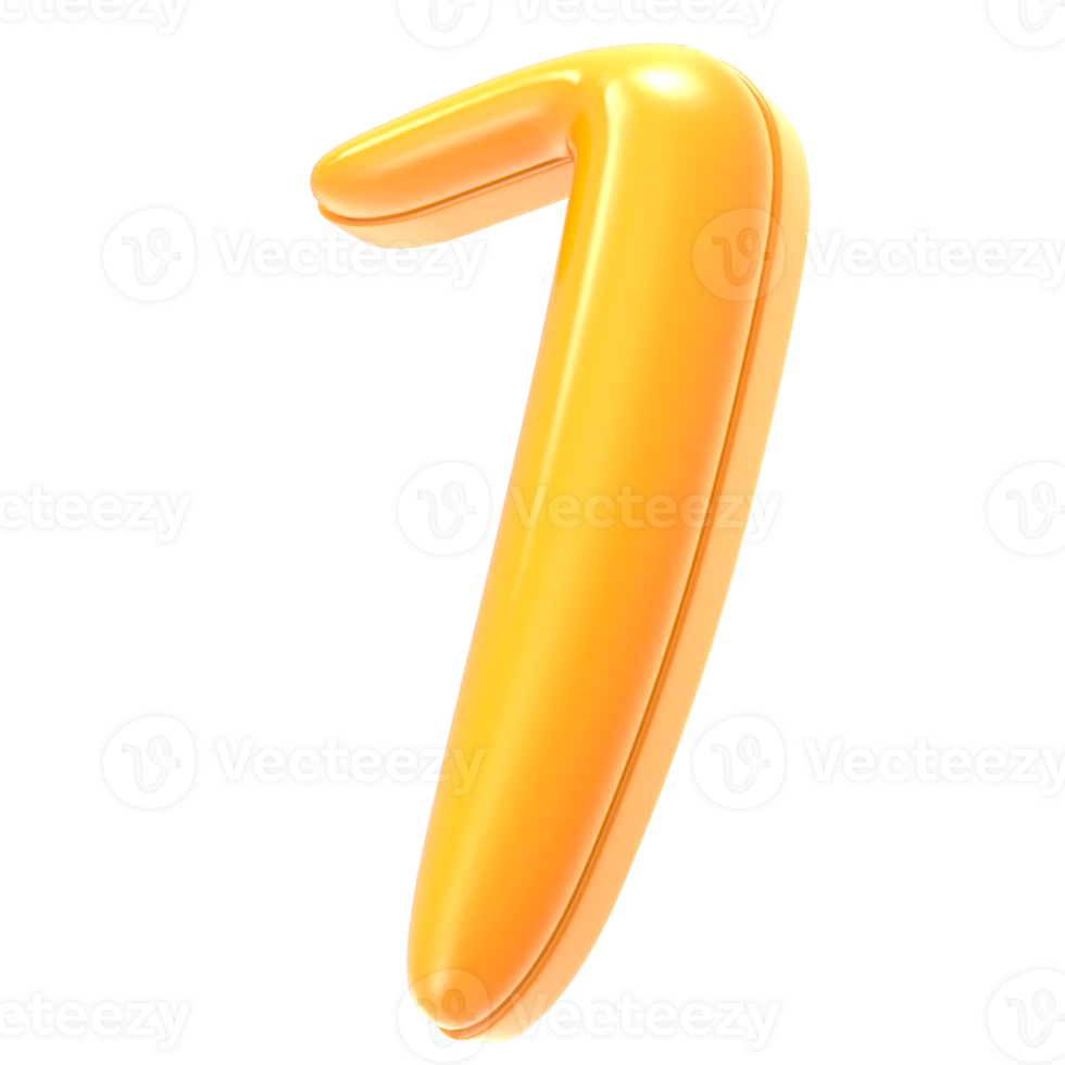 7 Number Yellow 3D Render png