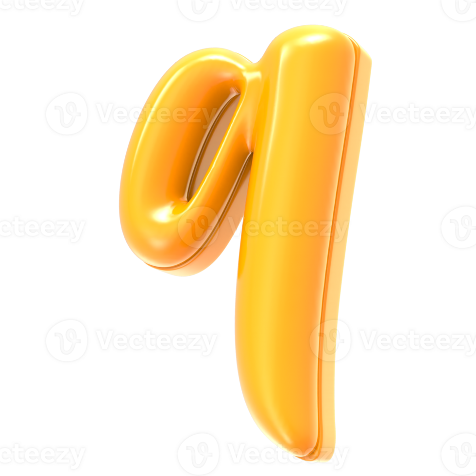 9 Number Yellow 3D Render png