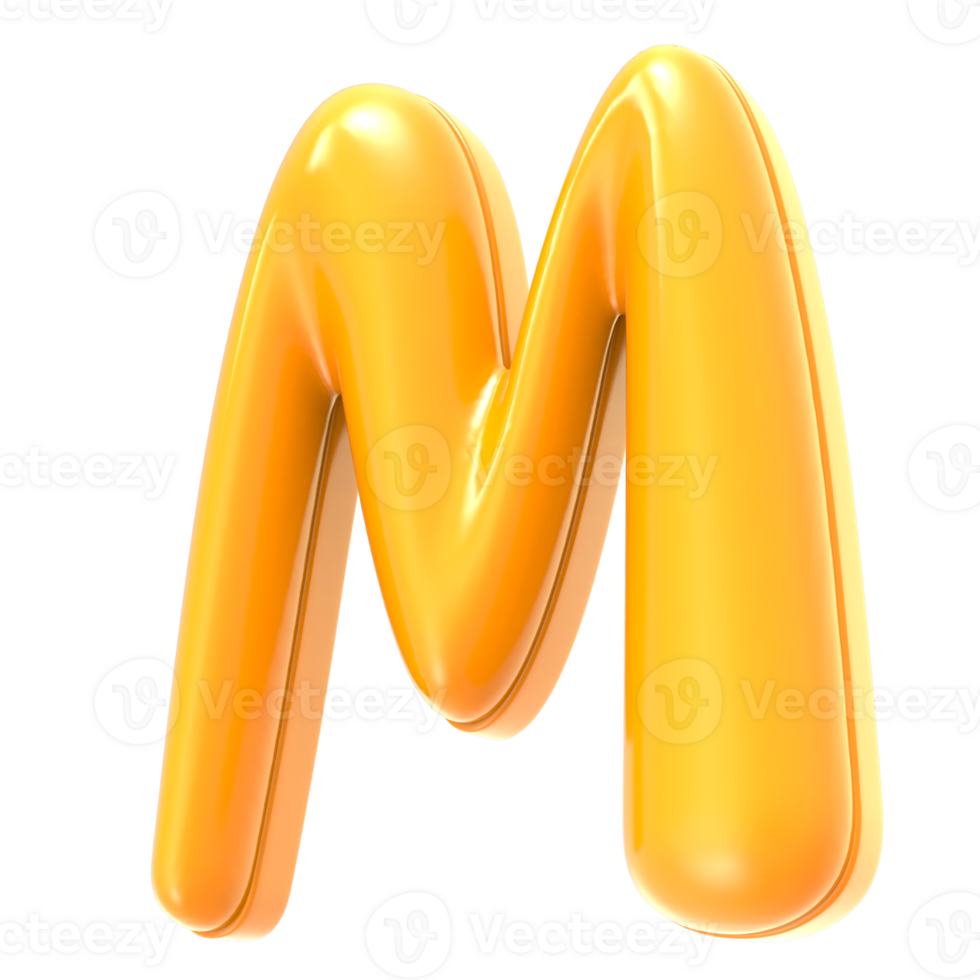 M Font Yellow 3D Render png