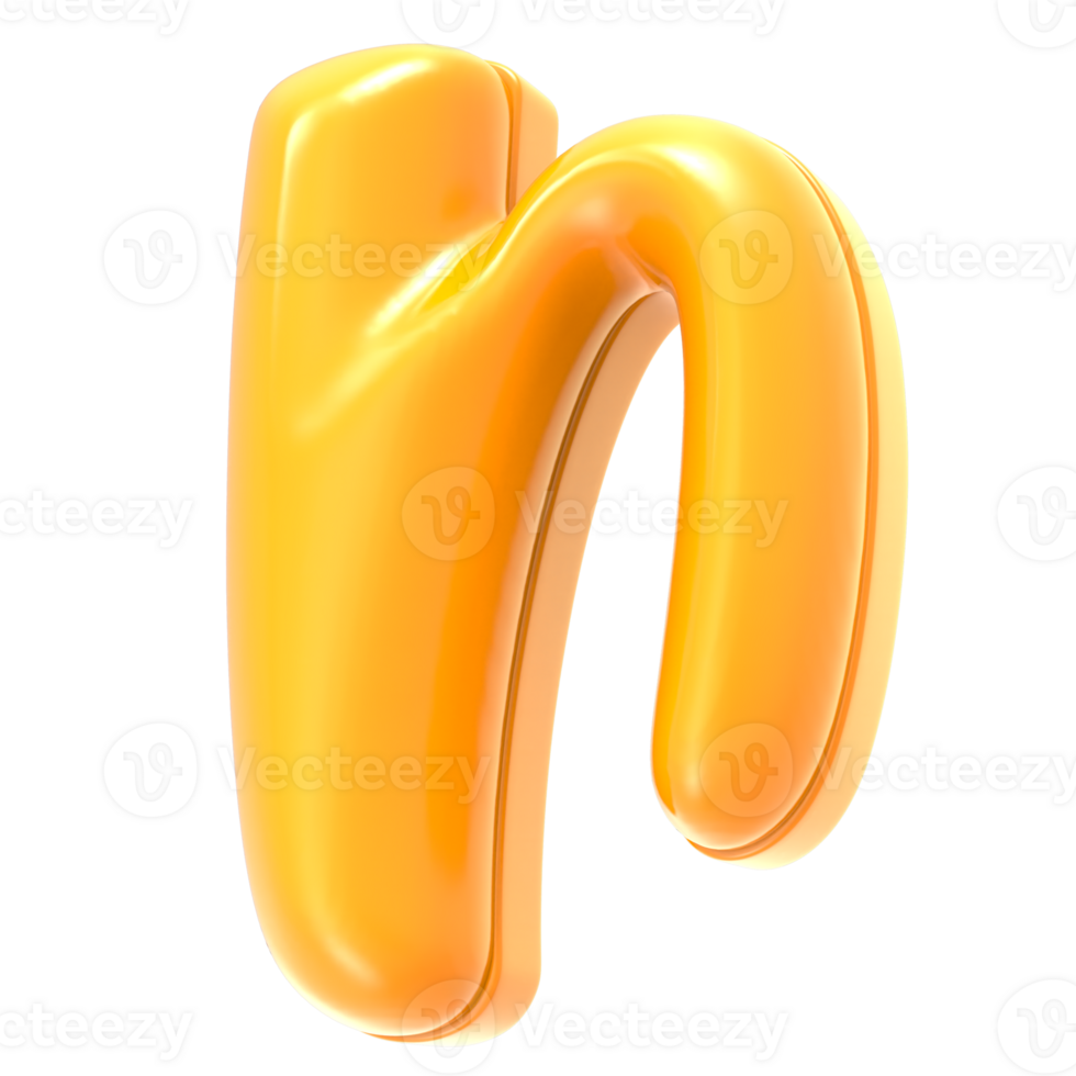 n Font Yellow 3D Rendering png