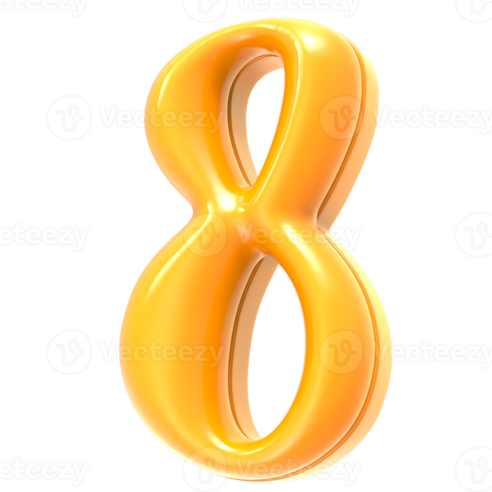8 Number Yellow 3D Render png