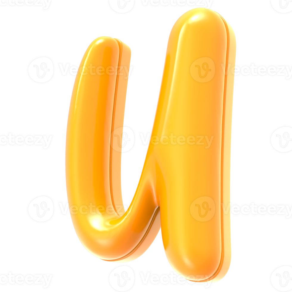 U Font Yellow 3D Render png