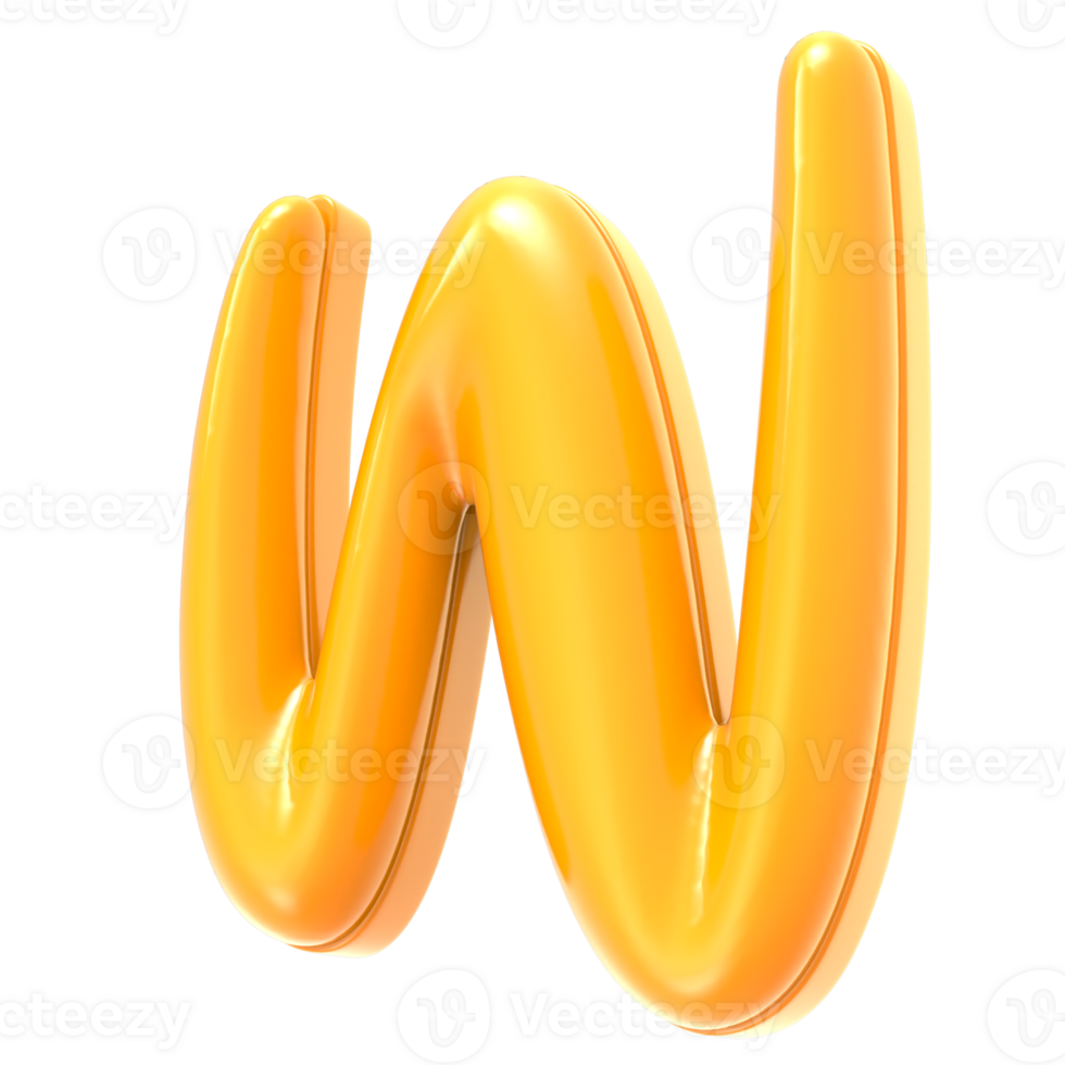 W Font Yellow 3D Render png
