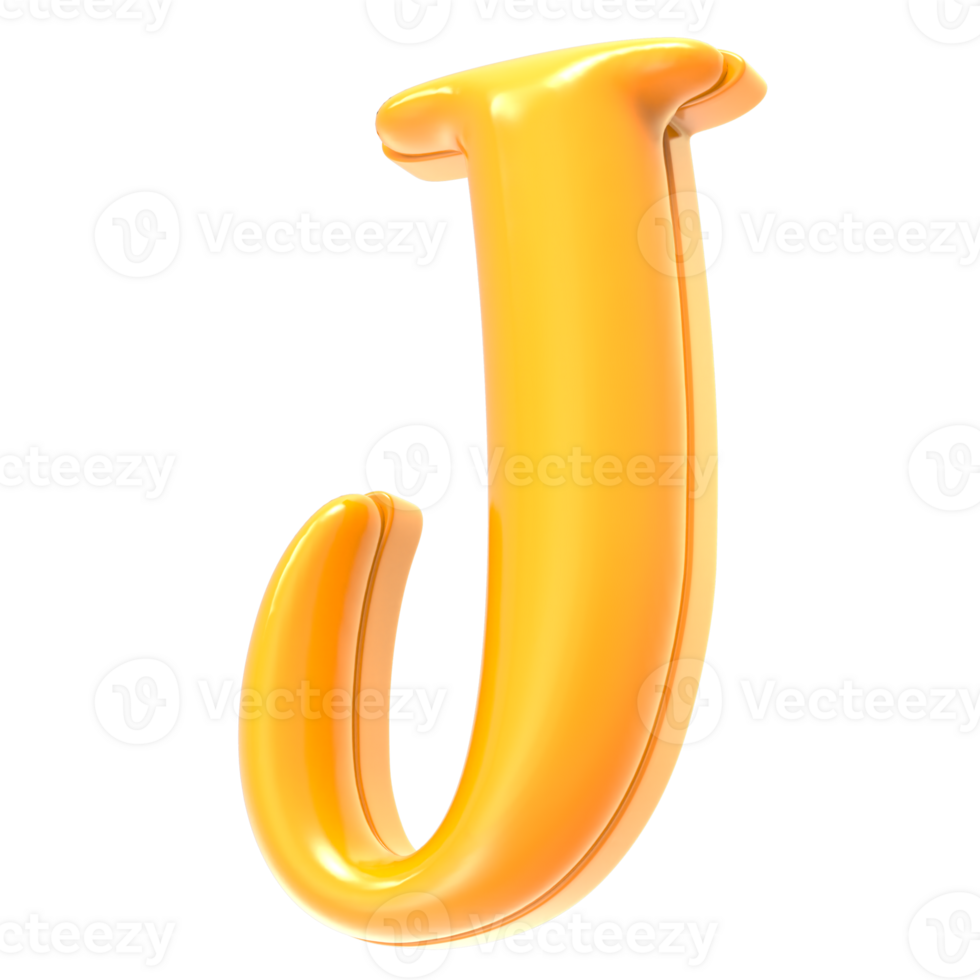 J Font Yellow 3D Render png