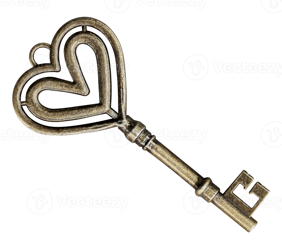 Golden heart shaped key png